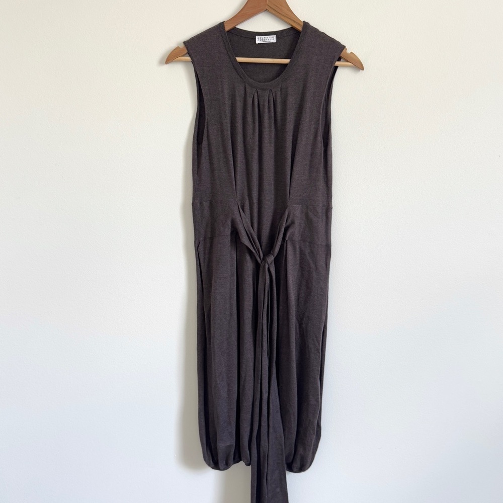 Brunello Cucinelli Cashmere Silk Midi Wrap Dress Size Medium Brown Sleeveless